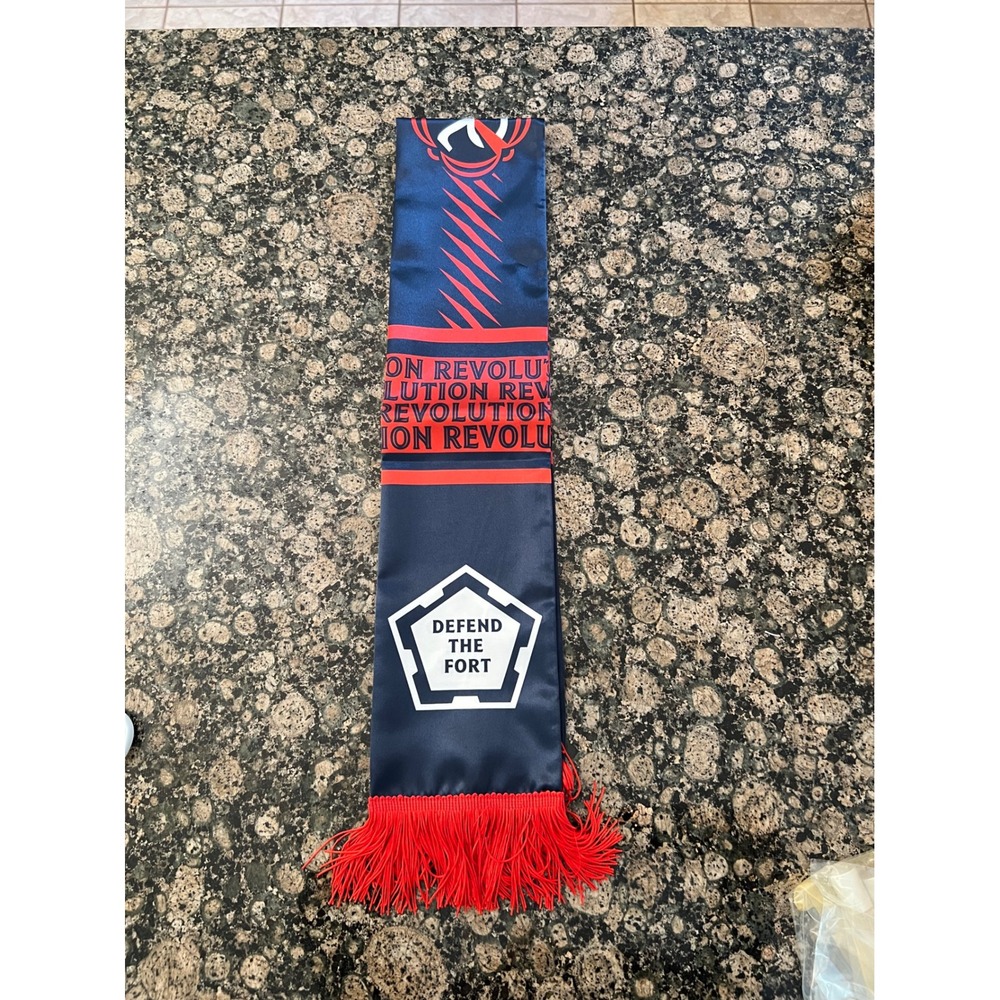 New England Revolution MLS Soccer Scarf Defend The Fort Navy Red Fringe